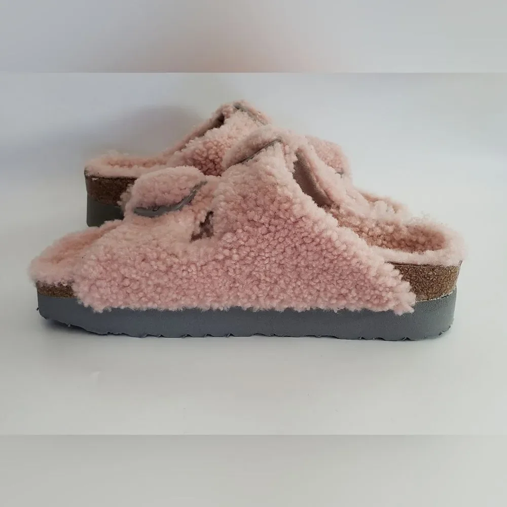NWT Birkenstock Papillio Big Buckle Teddy Crystal Rose